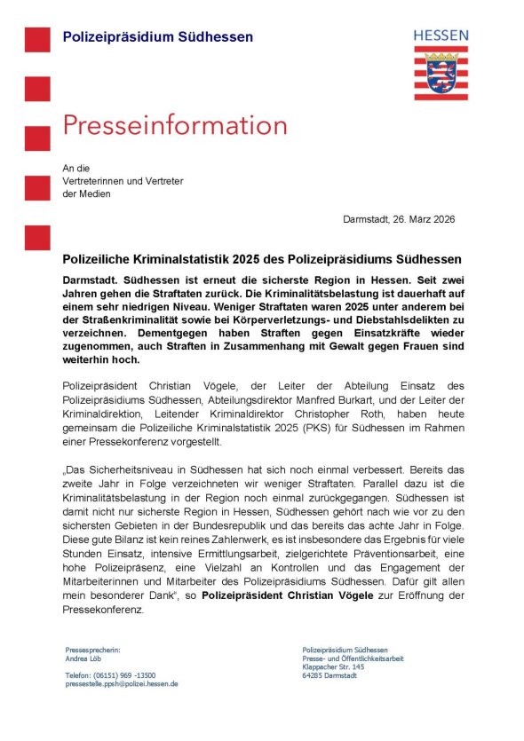 Pressemeldung zur Kriminalstatistik 2025